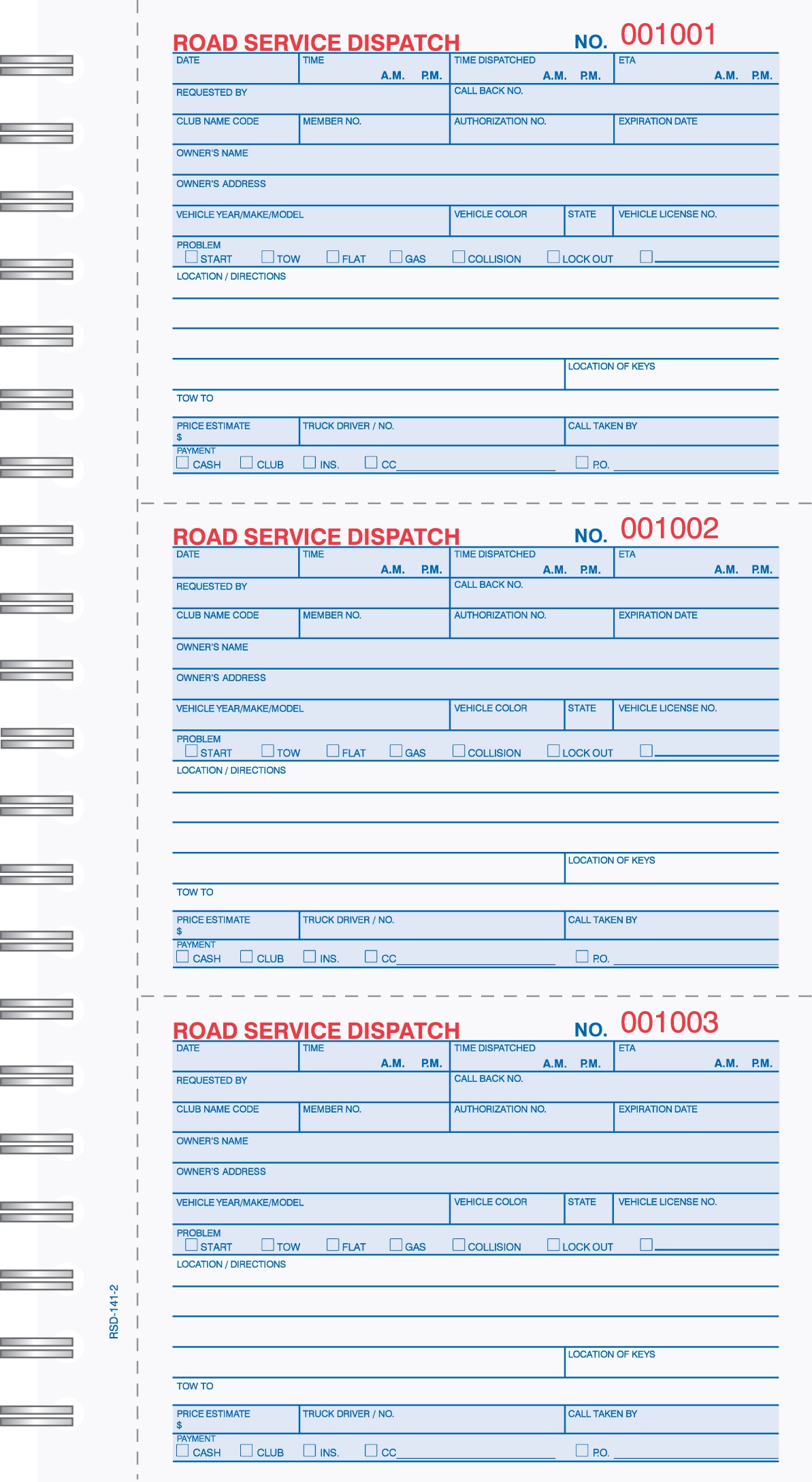 Road Service Dispatch Book