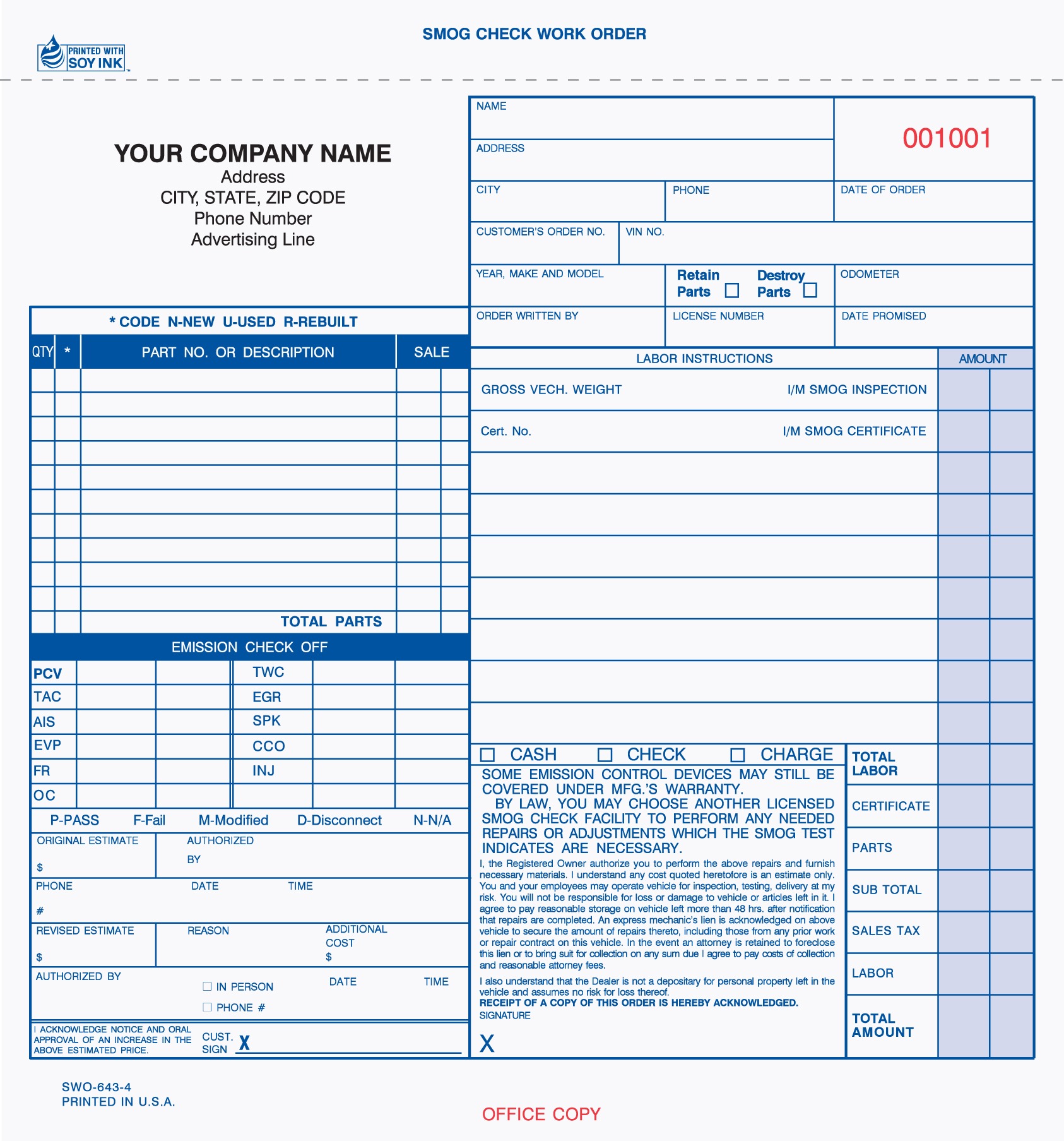 Smog Check Work Order